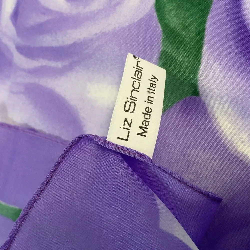 LIZ SINCLAIR MADE IN ITALY PURPLE ROSES‎ PRINT HANDKERCHIEF SCARF